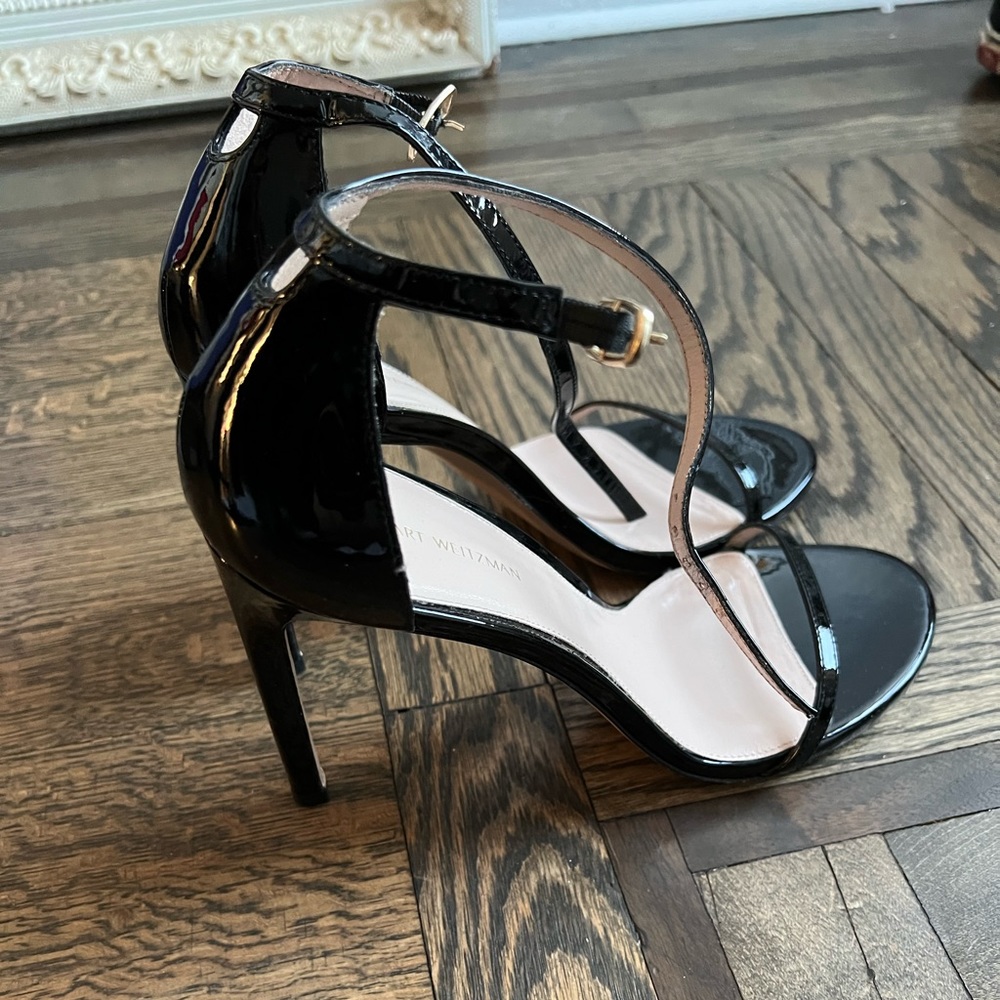Stuart Weitzman Amelina Patent Leather Stiletto Sandals